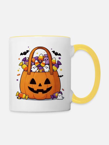 Just_Here_for_the_Candy - Tasse zweifarbig - Weiß/Gelb