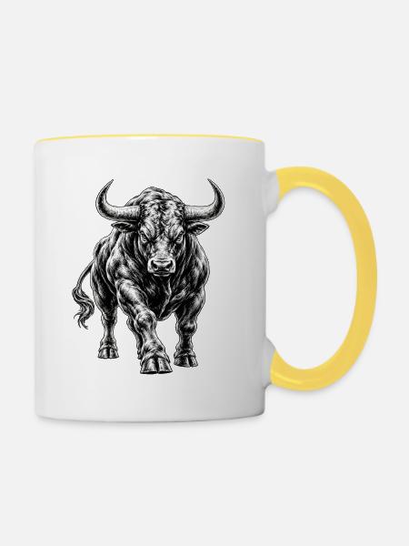 Stier Grafik - Tasse zweifarbig - Weiß/Gelb