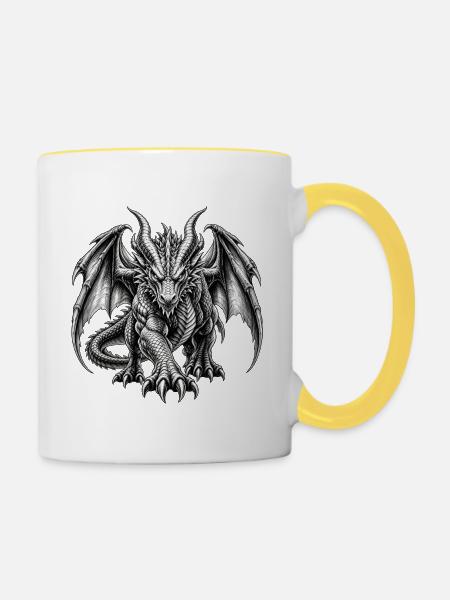 Grauer Drache - Tasse zweifarbig - Weiß/Gelb