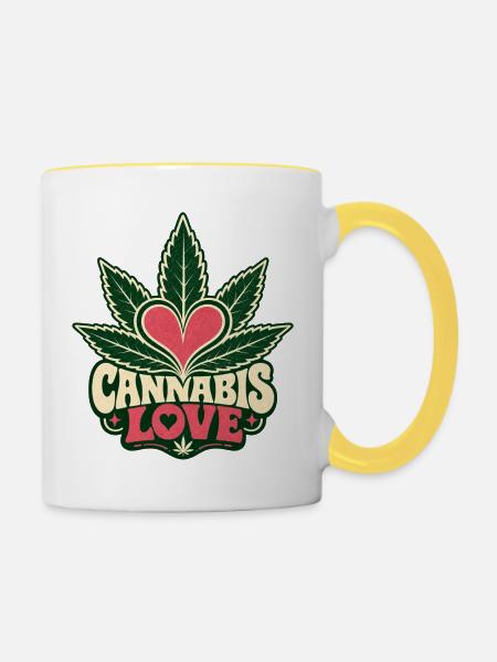 CANNABIS LOVE - Tasse zweifarbig - Weiß/Gelb