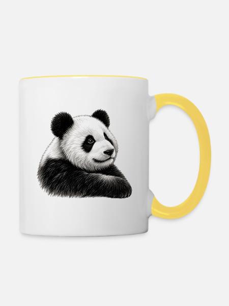 Panda Illustration - Tasse zweifarbig - Weiß/Gelb