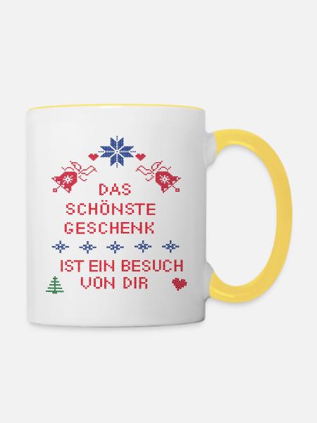 Geschenk Weihnachten - Tasse zweifarbig - Weiß/Gelb