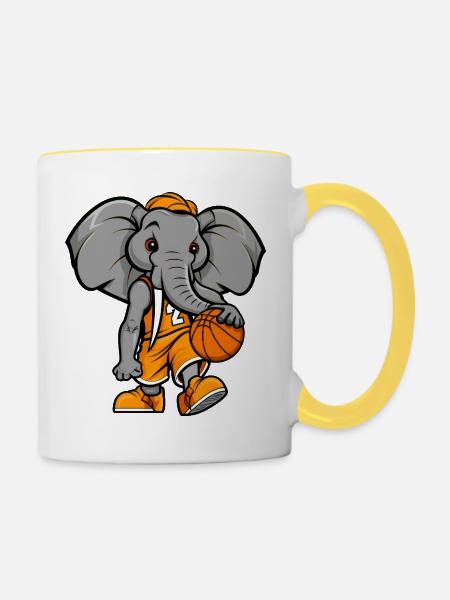 Basketball Elefant - Tasse zweifarbig - Weiß/Gelb