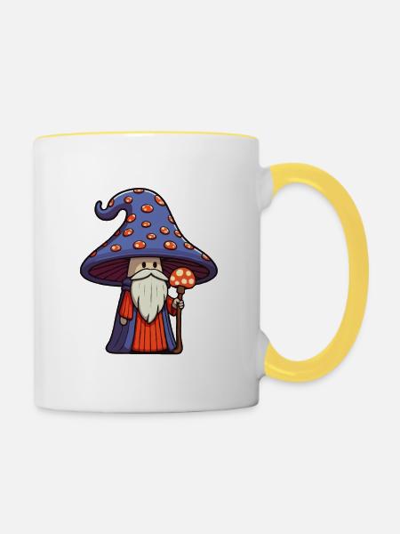 Süßer Pilz Zauberer mit Bart - Tasse zweifarbig - Weiß/Gelb