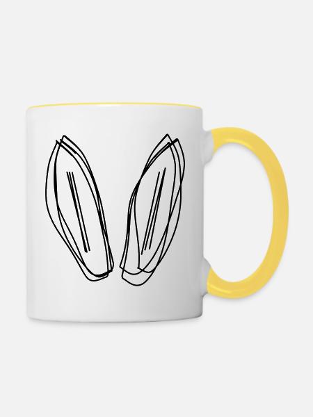 Hasenohren handgezeichnet - Tasse zweifarbig - Weiß/Gelb