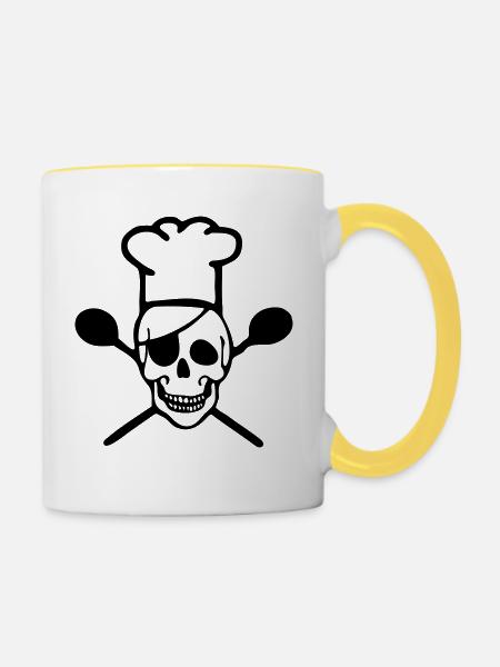 Kochen, Skull, Totenkopf - Tasse zweifarbig - Weiß/Gelb