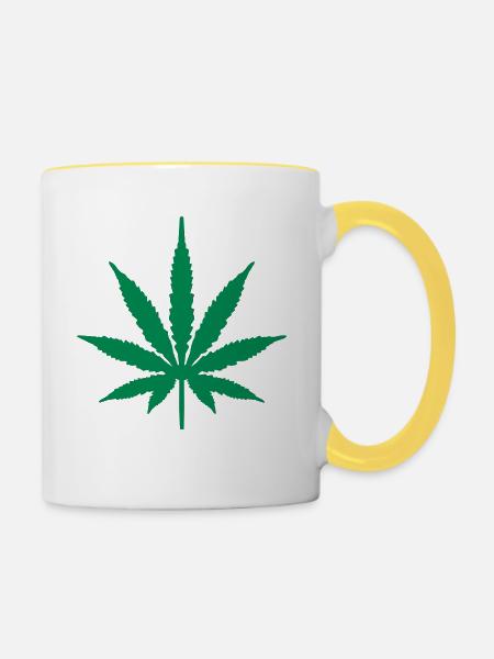 Marihuana-Blatt - Tasse zweifarbig - Weiß/Gelb