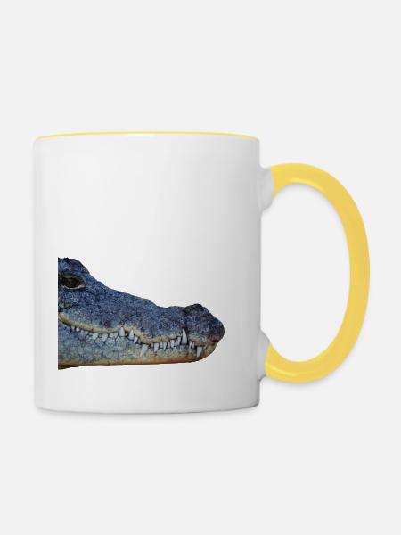 Krokodil, Kopf, Reptil, - Tasse zweifarbig - Weiß/Gelb