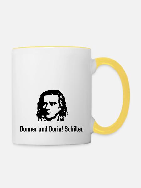 Schiller: Donner und Doria! - Tasse zweifarbig - Weiß/Gelb