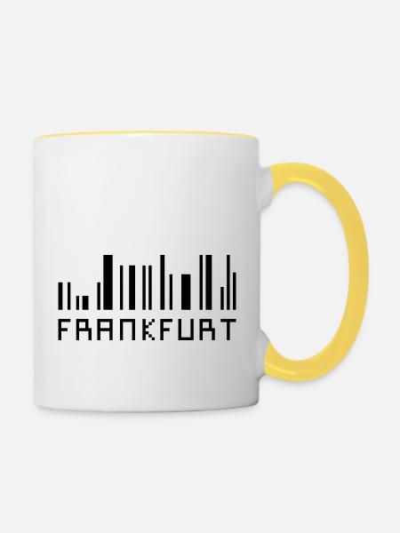 Frankfurt Skyline Barcode - Hessen - Tasse zweifarbig - Weiß/Gelb