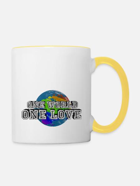One World - One Love - Tasse zweifarbig - Weiß/Gelb