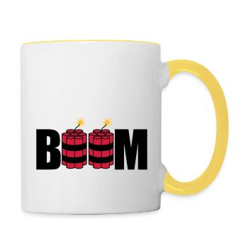 boom angezuendet tnt dynamit explodieren explosion - Tasse zweifarbig - Weiß/Gelb - Rechts