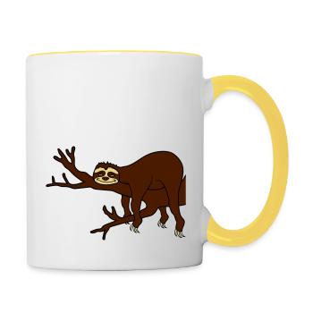 ast baum faultier entspannen muede chillen haengen - Tasse zweifarbig - Weiß/Gelb - Rechts