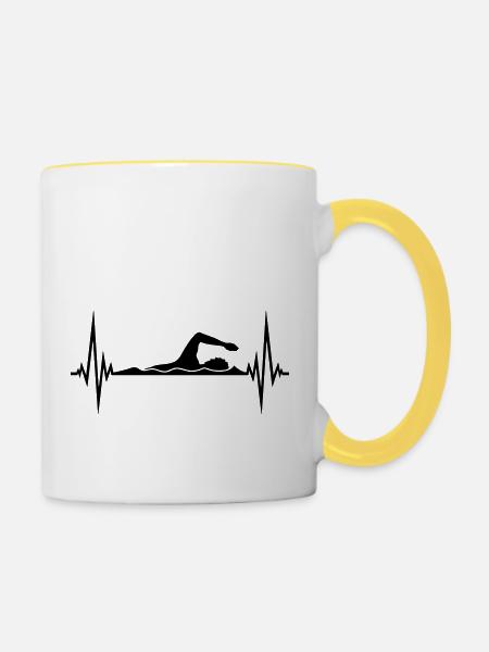 frequenz herzschlag puls schwimmen schwimmer verei - Tasse zweifarbig - Weiß/Gelb
