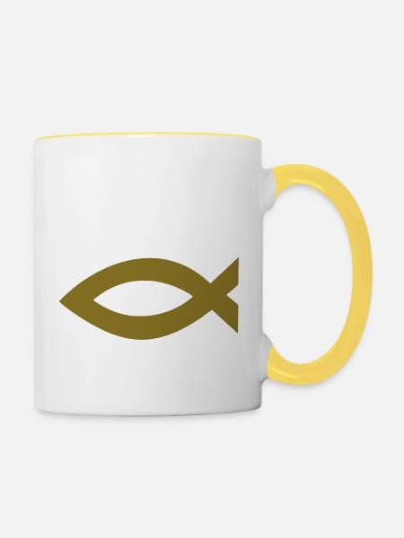 jesus fisch - Tasse zweifarbig - Weiß/Gelb