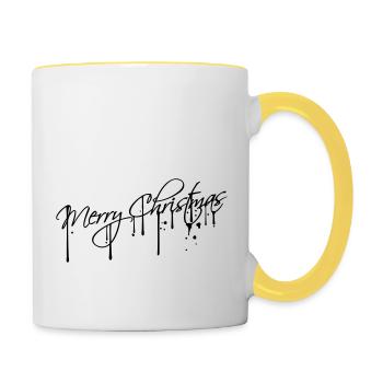 graffiti drops spray stamp merry christmas white - Contrasting Mug - white/yellow - Right