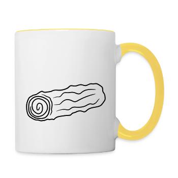 silhouette wood floor firewood huette holzscheit rind - Contrasting Mug - white/yellow - Right