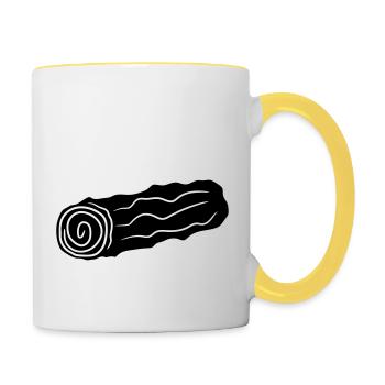 schwarz baumstamm holz stock feuerholz huette holz - Tasse zweifarbig - Weiß/Gelb - Rechts