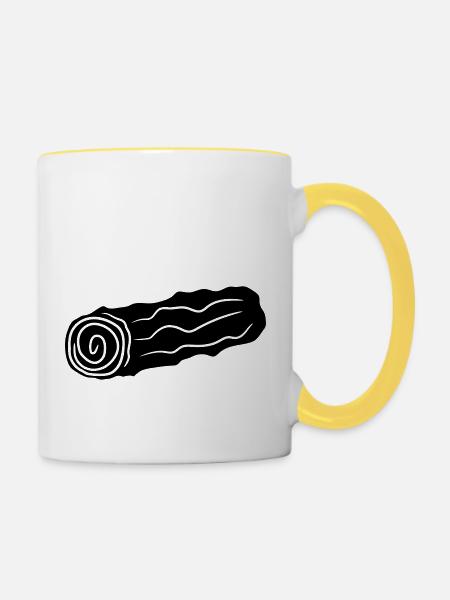 black tree trunk wood floor firewood huette wood - Contrasting Mug - white/yellow