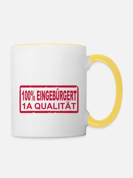 100% eingebürgert - Tasse zweifarbig - Weiß/Gelb