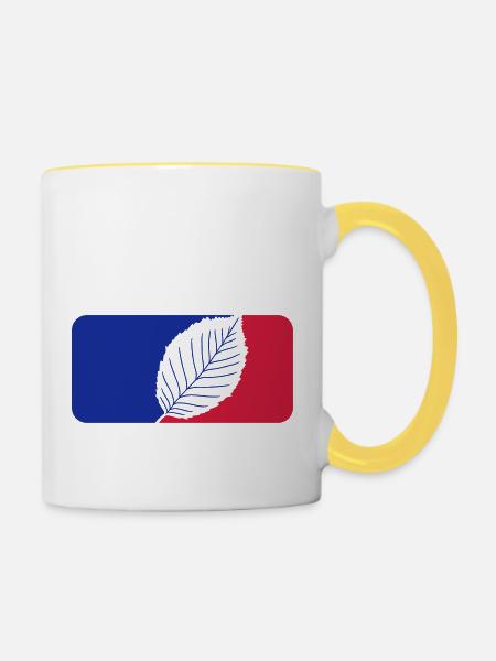 logo sport rot blau buche blatt baum pflanze form - Tasse zweifarbig - Weiß/Gelb