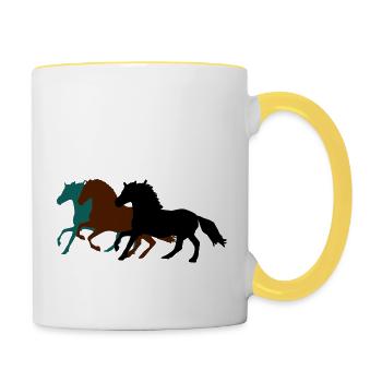 drei_pferde_pferd - Tasse zweifarbig - Weiß/Gelb - Rechts