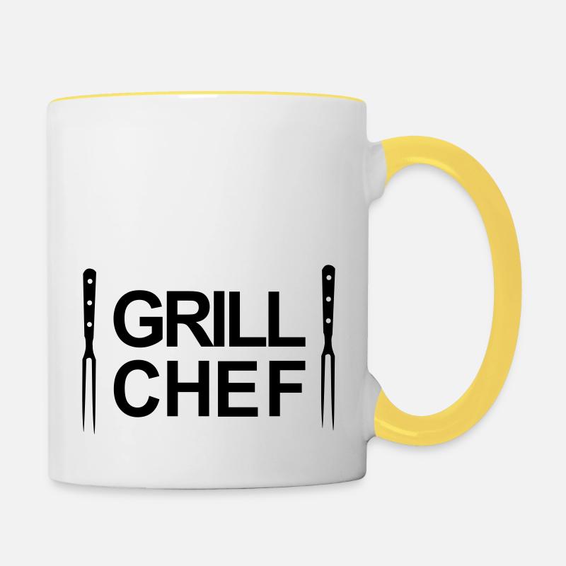 Grill,Grillades,barbecue,cuisine,cuisinier,de sauc - Mug contrasté - blanc/jaune