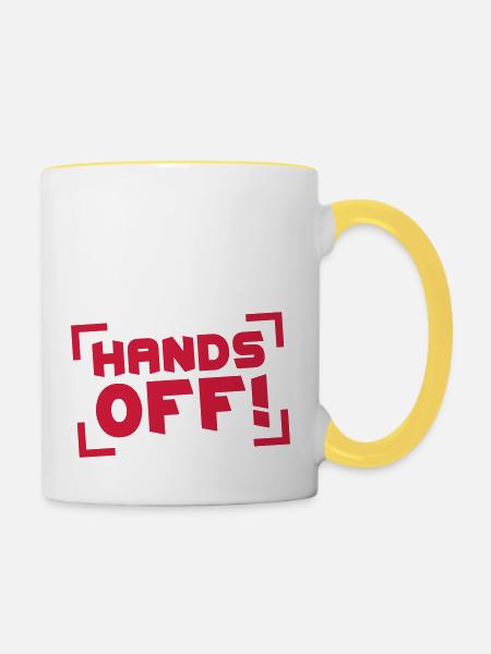 Hands Off - Tasse zweifarbig - Weiß/Gelb