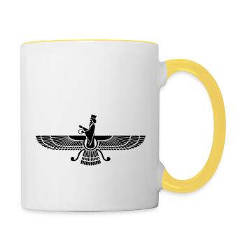 Faravahar, Zarathustra, Symbol Höheres Selbst - Tasse zweifarbig - Weiß/Gelb - Rechts