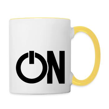 switch on switch mode press symbol sign - Contrasting Mug - white/yellow - Right