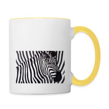 Poster Zebra 90x60 quer - Tasse zweifarbig - Weiß/Gelb - Rechts