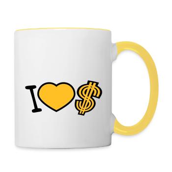 coeur dollar j'aime amour symbole signe argent riche - Mug contrasté - blanc/jaune - Droite