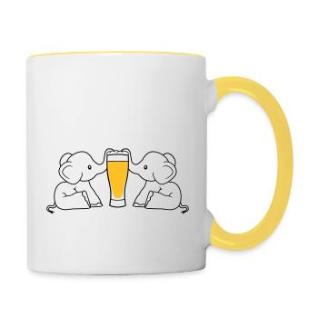 paar team 2 freunde crew alkohol elefant bier saug - Tasse zweifarbig - Weiß/Gelb - Rechts