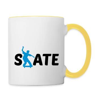 logo skate texte skateboard stunt trick conduire spas - Mug contrasté - blanc/jaune - Droite