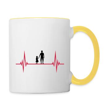 heart rate pulse dad father and daughter va - Contrasting Mug - white/yellow - Right