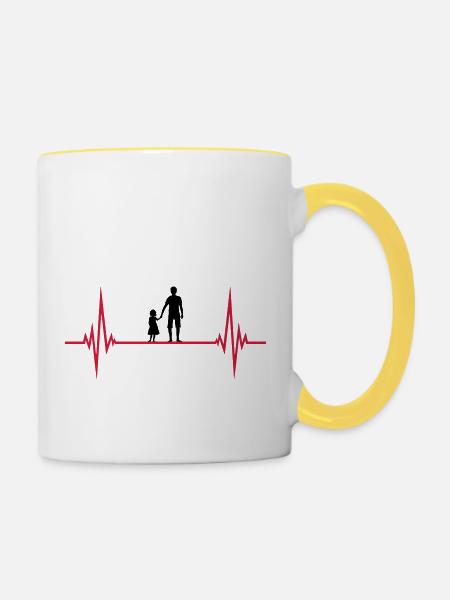 pouls cardiaque papa père et fille va - Mug contrasté - blanc/jaune