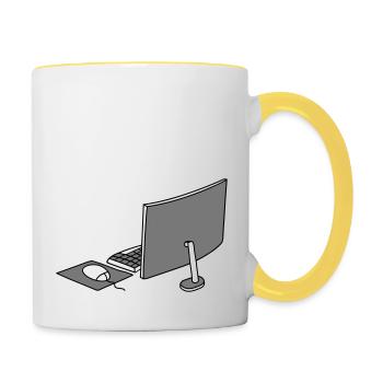 maus tastatur bildschirm home office buero arbeits - Tasse zweifarbig - Weiß/Gelb - Rechts