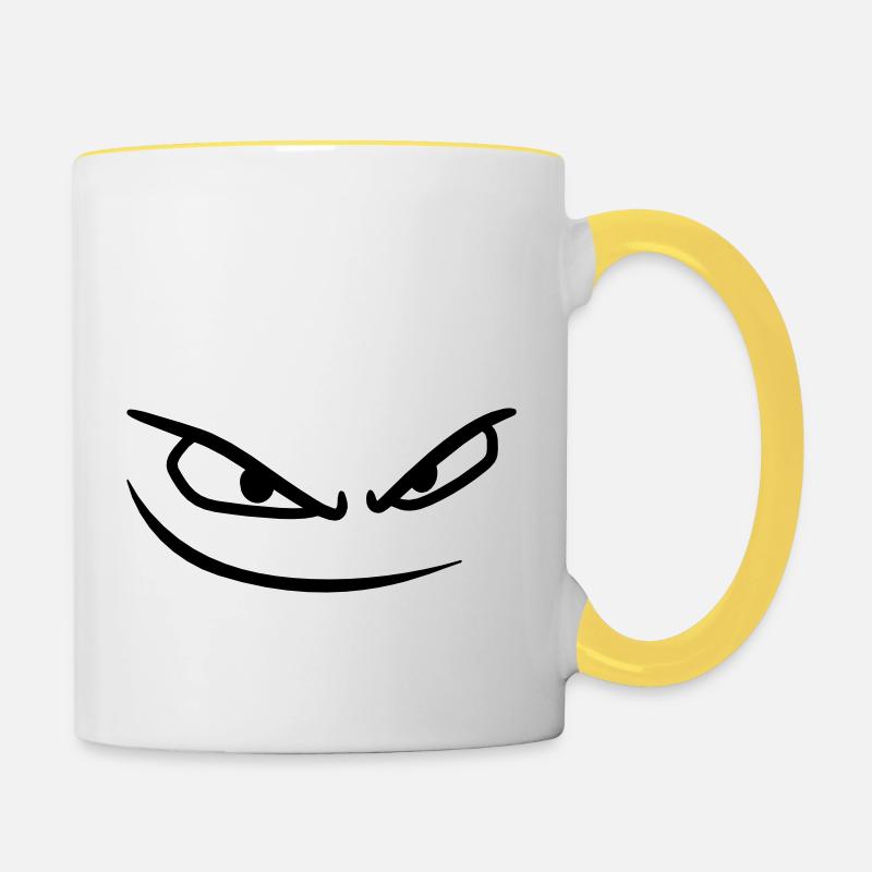 gesicht boese augen gefaehrlich gemein comic carto - Tasse zweifarbig - Weiß/Gelb