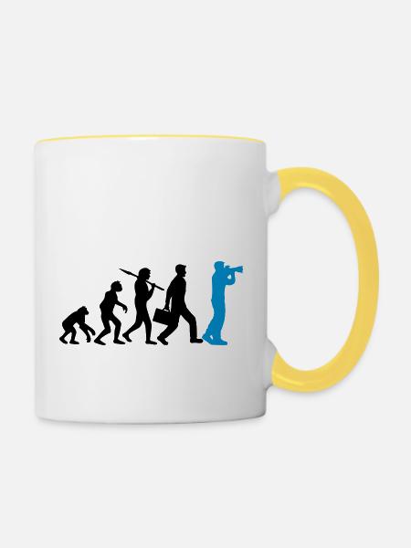 Fotograf Kamera Evolution - Tasse zweifarbig - Weiß/Gelb