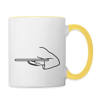 brett ober tablett tragen hand arm kellner halten - Tasse zweifarbig - Weiß/Gelb - Rechts