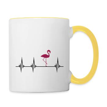 pouls flamingo fréquence cardiaque poulette oiseau rose urlau - Mug contrasté - blanc/jaune - Droite