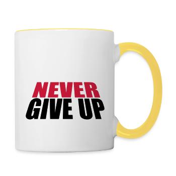 persevere design logo never give up never - Contrasting Mug - white/yellow - Right