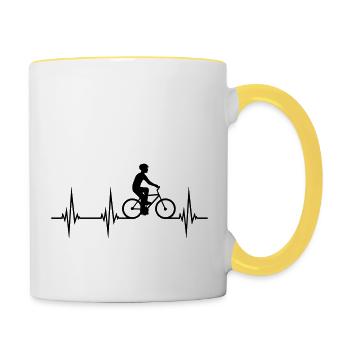 heart beat bicycle driving pulse frequency fahrradfah - Contrasting Mug - white/yellow - Right