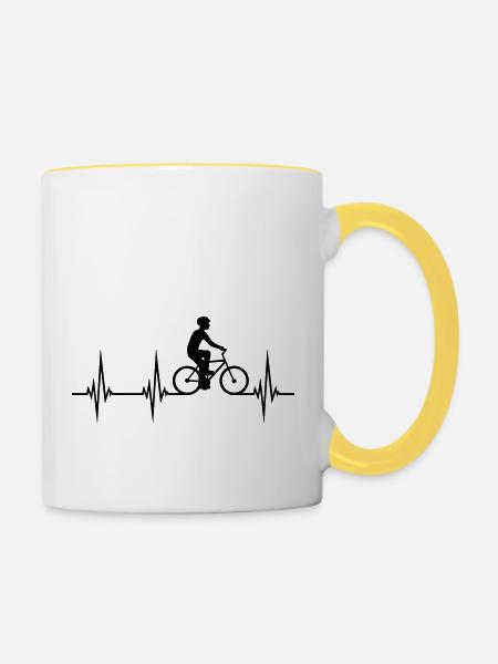 herzschlag fahrrad fahren puls frequenz fahrradfah - Tasse zweifarbig - Weiß/Gelb