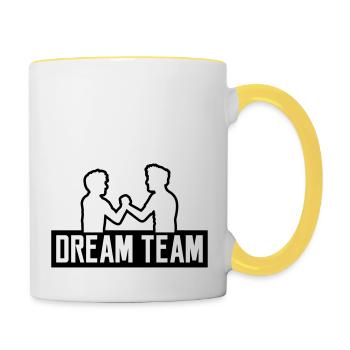 logo dream team 2 amis équipe couple brueder handsc - Mug contrasté - blanc/jaune - Droite