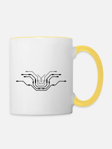 rechner design pc leitungen prozessor cpu draht ve - Tasse zweifarbig - Weiß/Gelb