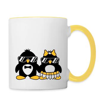 pingouin couple amour paerchen amoureux lunettes de soleil - Mug contrasté - blanc/jaune - Droite
