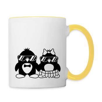 paar 2 pinguine liebe paerchen verliebt sonnenbril - Tasse zweifarbig - Weiß/Gelb - Rechts
