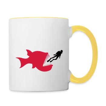 monster taucher tiefsee fisch gefaehrlich zaehne h - Tasse zweifarbig - Weiß/Gelb - Rechts