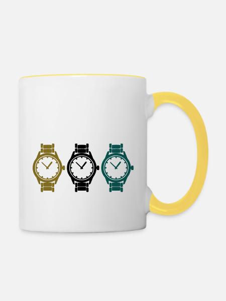 uhren - Tasse zweifarbig - Weiß/Gelb
